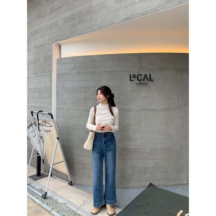 Highwaist kulot Jeans Wanita Longgar / Celana Jeans Wanita Biru