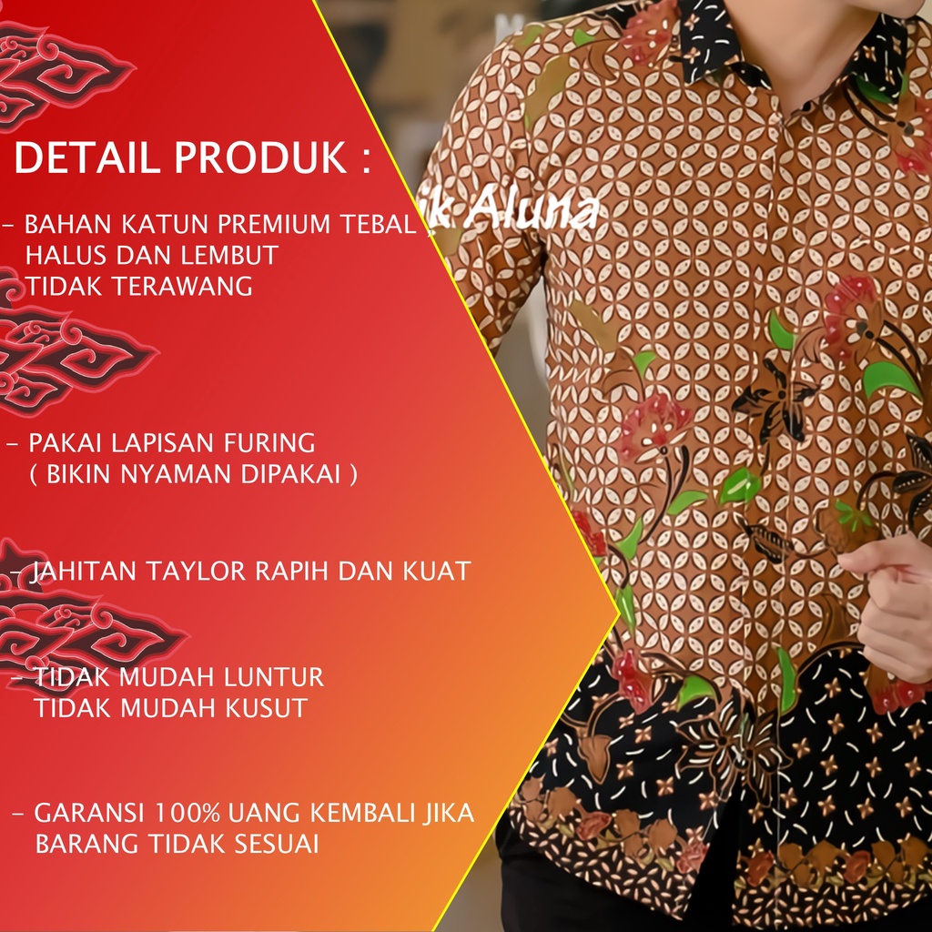 Baju Batik Pria Cowok Lengan Panjang Slimfit Atasan Batik Premium Pria Cowok Kekinian Original Modern Seragam Kantor Jumbo SBA 10