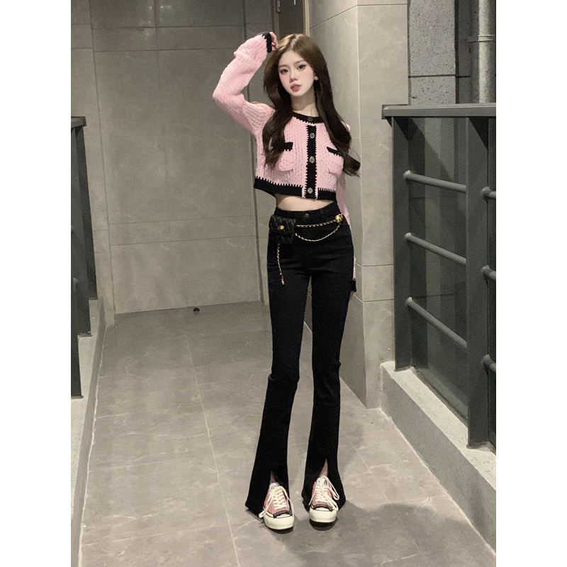 ✷Suhao Xiaoxiangfeng lengan panjang rajutan cardigan wanita musim gugur lembut berongga berkualitas tinggi slim fit dan jaket sweater pendek tipis