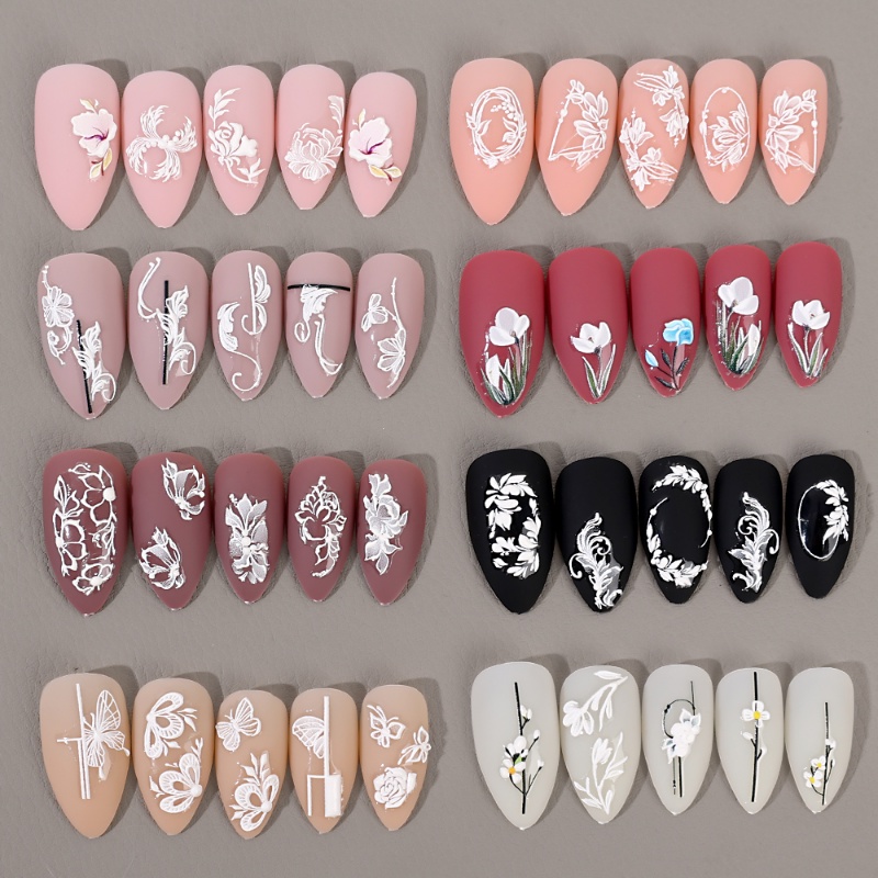 5d Bunga Putih Stiker Kuku Desain Pernikahan Sederhana Salju Timbul Perekat Diri Manicure Slider DIY Kuku Decals Accesories