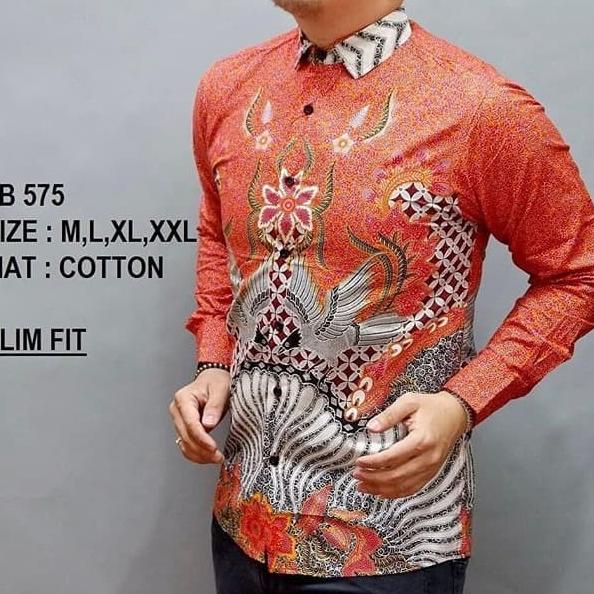 Kemeja Batik Pria Slim Fit Merah / Baju Batik Pria Merah Imlek Lb575