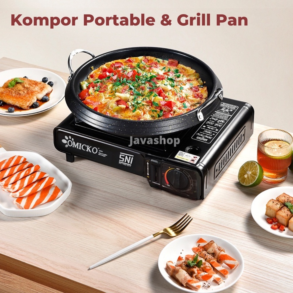 JAVASHOP Paket Kompor Portable  Plus Grill Pan Panggangan BBQ