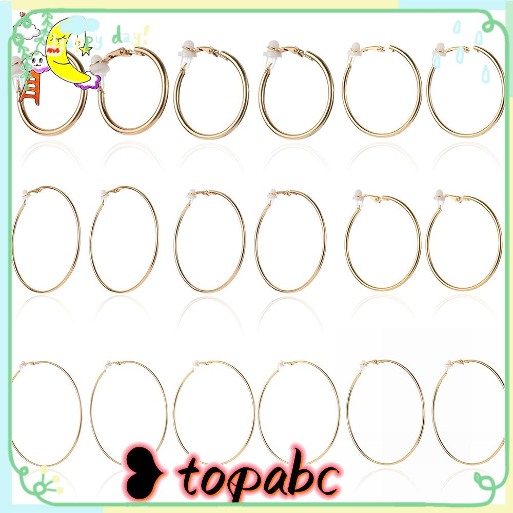 Top 1pasang Anting Hoops Perhiasan Fashion Wanita Dengan Bantalan Pad Tanpa Tindik