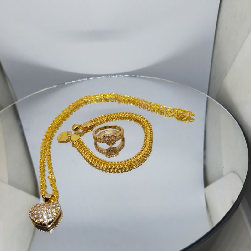satu set perhiasan wanita love mewah lapis emas muda,,,set perhiasan wanita cantik sepuhan emas asli
