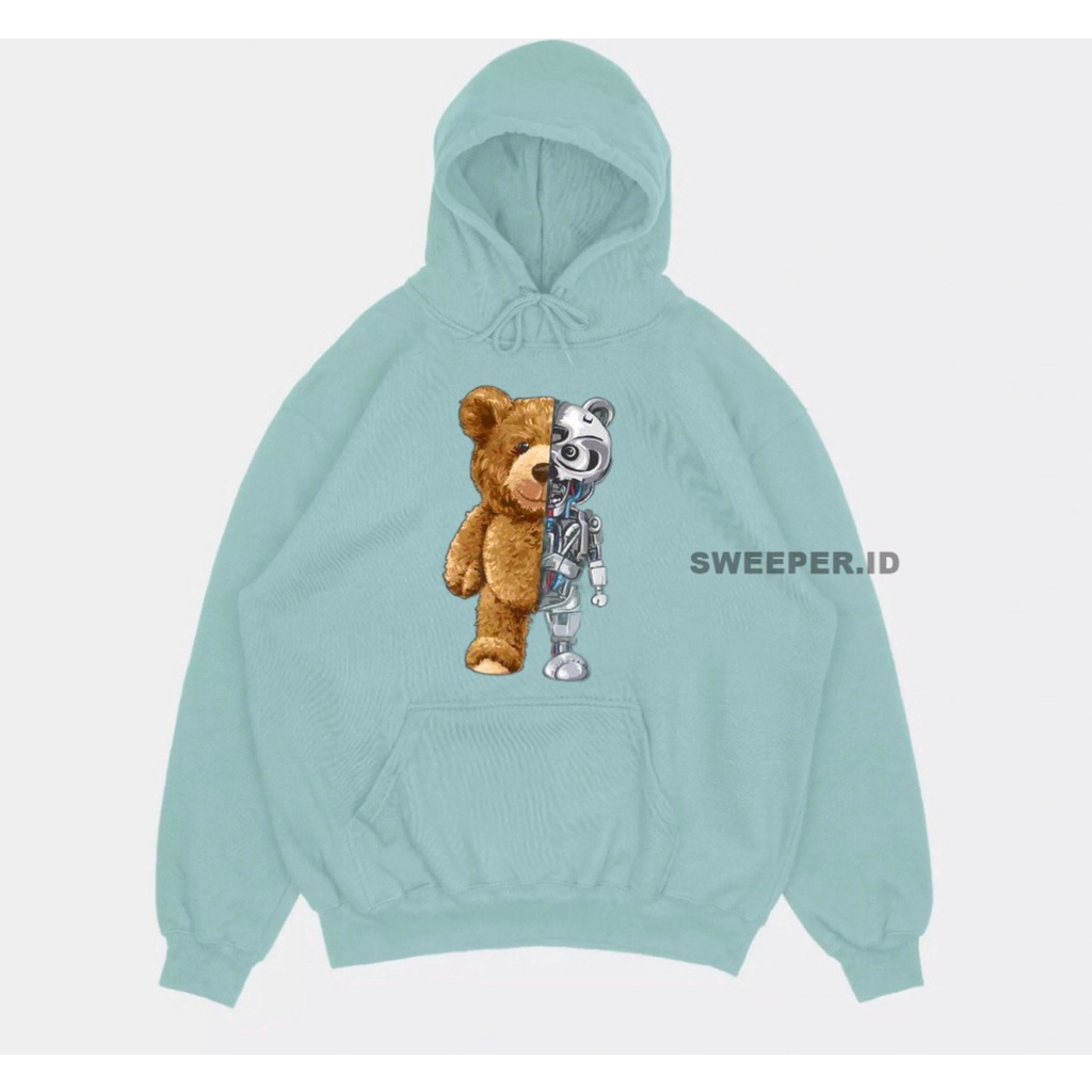 SWEATER HOODIE MOTIF BEARROBOTIC PRIA &amp; WANITA BAHAN FLEECE