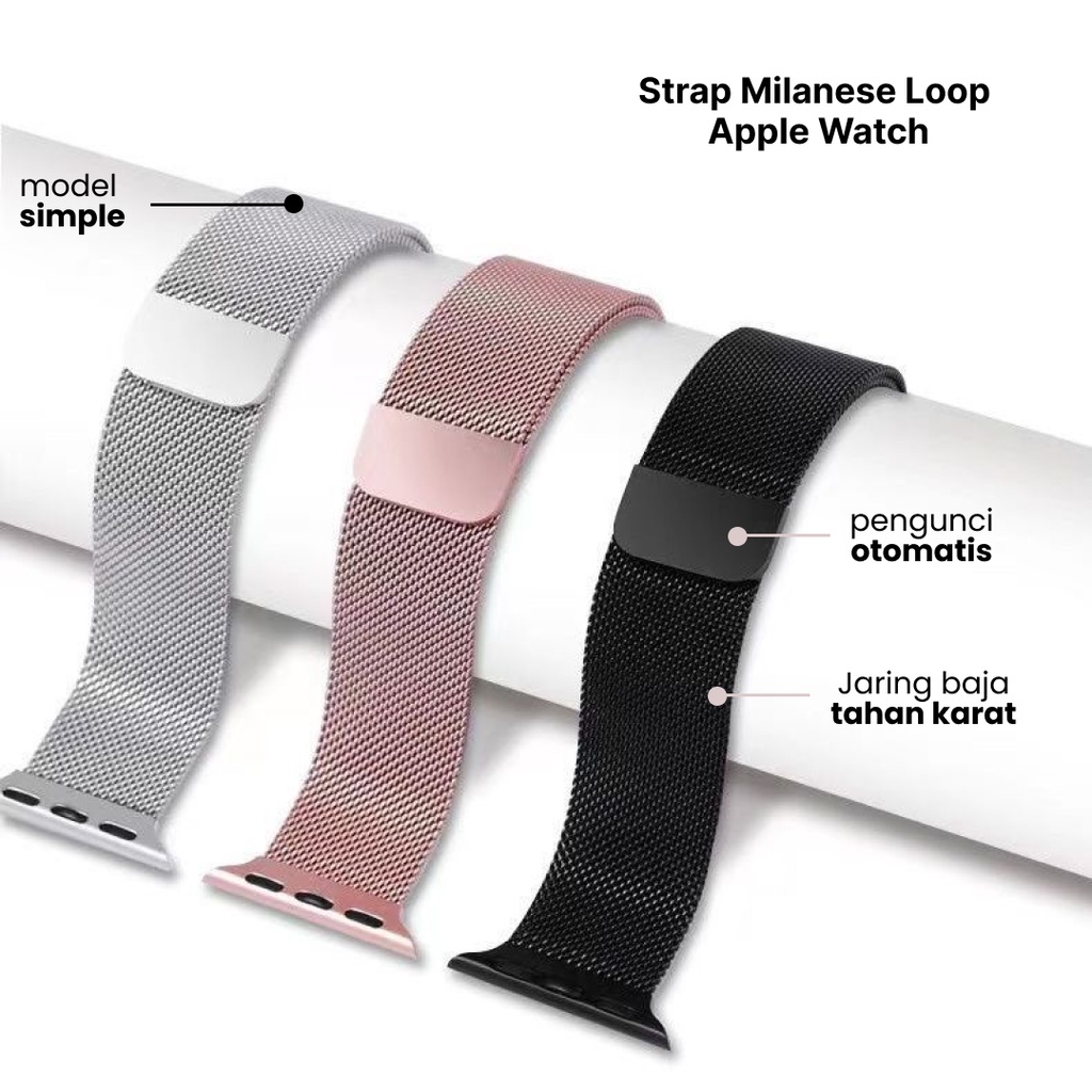 Strap Apple Watch Stainless Steel Milanese Loop iWatch 3 4 5 6 7 8 Replacement Band Gaya Elegant