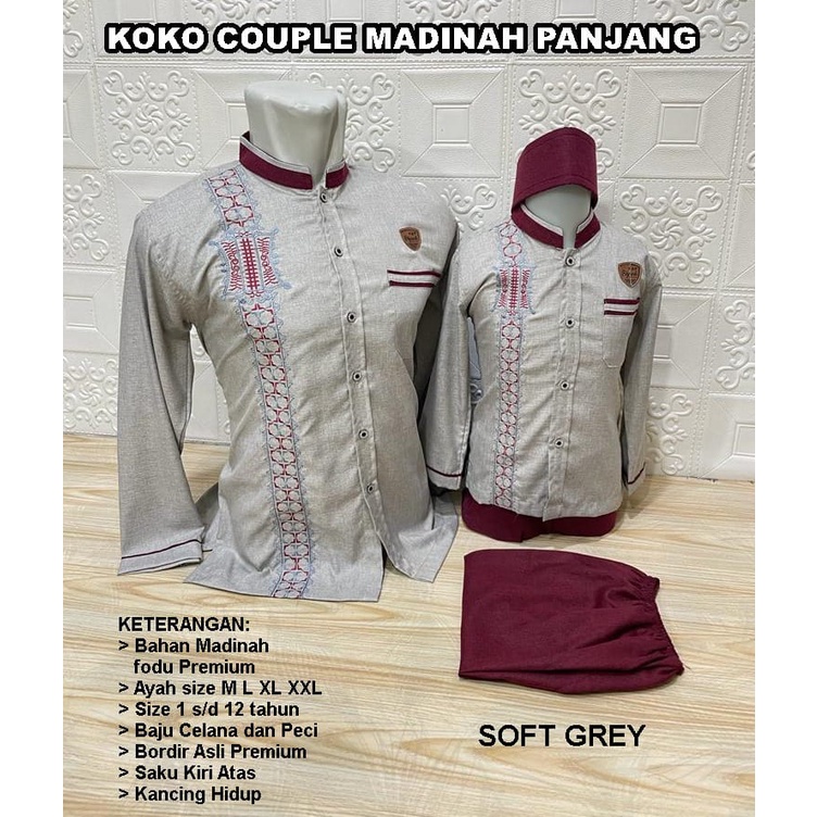 Koko Couple Ayah Anak Lengan Panjang Bahan Madinah Bordir Premium AGNINA