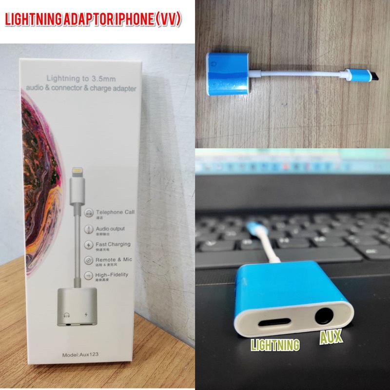 OPEN MIC LIGHTNING TO JACK 3.5MM 2IN1 AUX DUAL SPLITER FOR IPHONE IPAD ORIGINAL