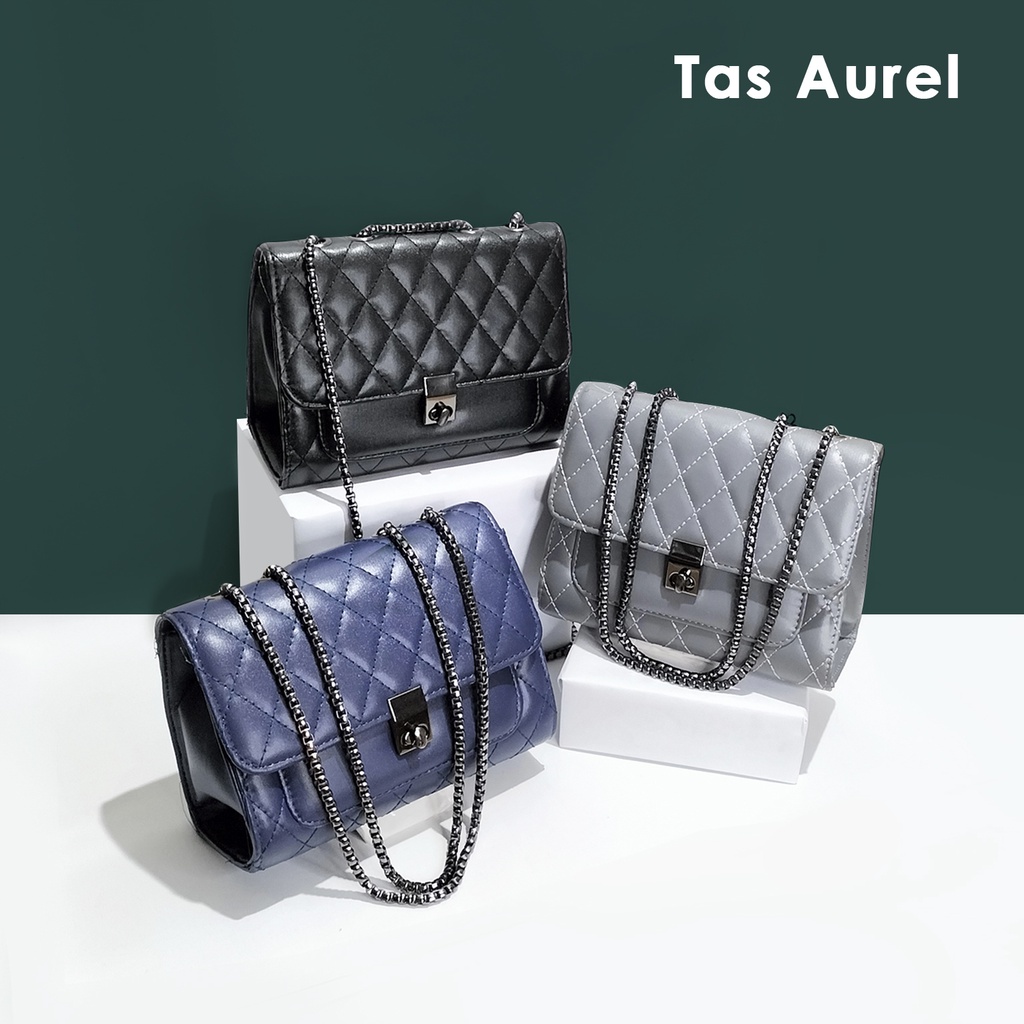 Tas selempang wanita tali rantai set dompet cewe paket hand bag polos dan wallet shoulder bag cewek sling bag strap rante murah