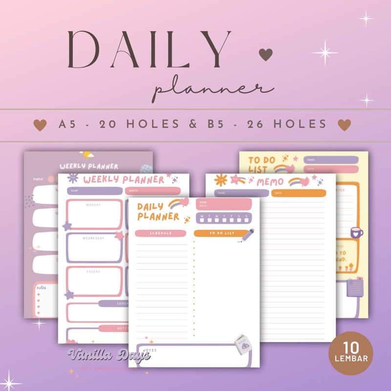 

[] Daily Planner Agenda Memo Notes Monthly Weekly Check List Kertas Refill Isian Binder Bullet Journal Bujo Loose Leaf Diary A5 B5 Fillable Catatan Harian Mingguan Bulanan Printable Goals Student Pelajar Produktif Productive Jadwal Editable Undated