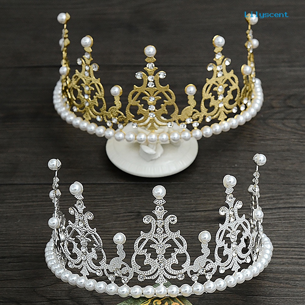 [LS]16cm Berkilau Berlian Imitasi Mutiara Imitasi Tiara Mahkota Pesta Pernikahan Ulang Tahun Hiasan Kepala