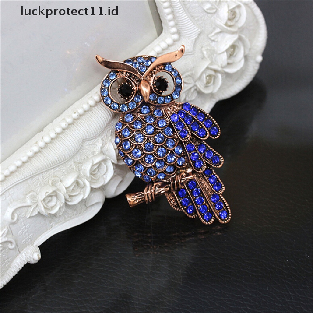 /Fashion Hot// Fashion// Hot Bridal Owl Gold Pin Bouquet Vintage Biru Berlian Imitasi Pernikahan Bros.