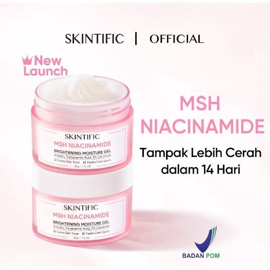 SKINTIFIC MSH Niacinamide Brightening Moisturizer Glowing Moisture Gel 30g Cream Pemutih Wajah Pelembab Wajah Day