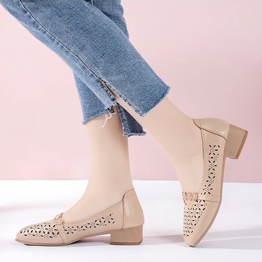 Sepatu Kerja Perempuan Import Sendal Hak Chunky Wanita Retro Kekinian Spatu Kerja Cewek Berongga Import SK-037