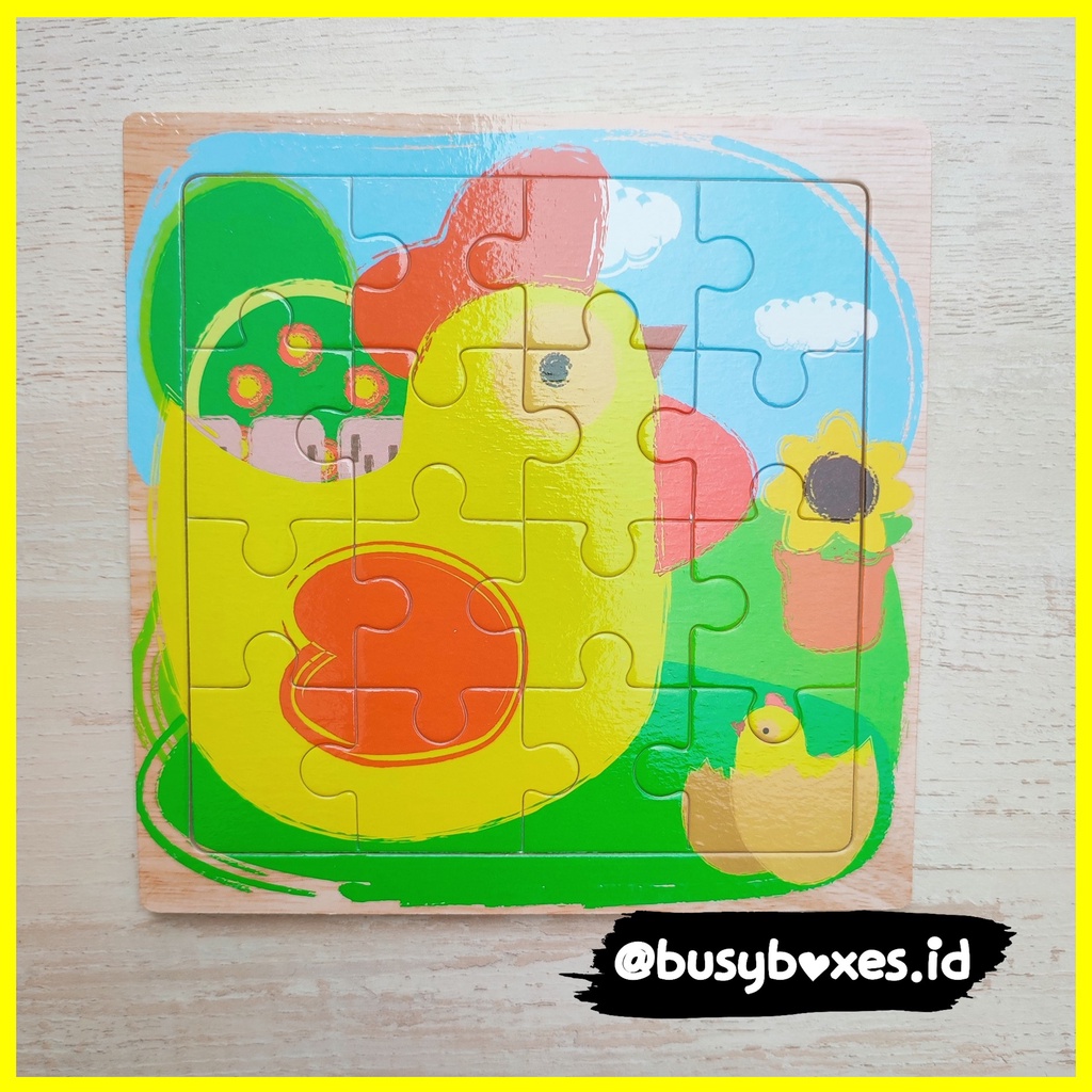 Busyboxes.id Mainan anak puzzle edukasi anak 1 2 3 tahun laki laki perempuan mainan edukasi Montessori puzzle jigsaw 3d kayu hewan binatangpeternakan ayam