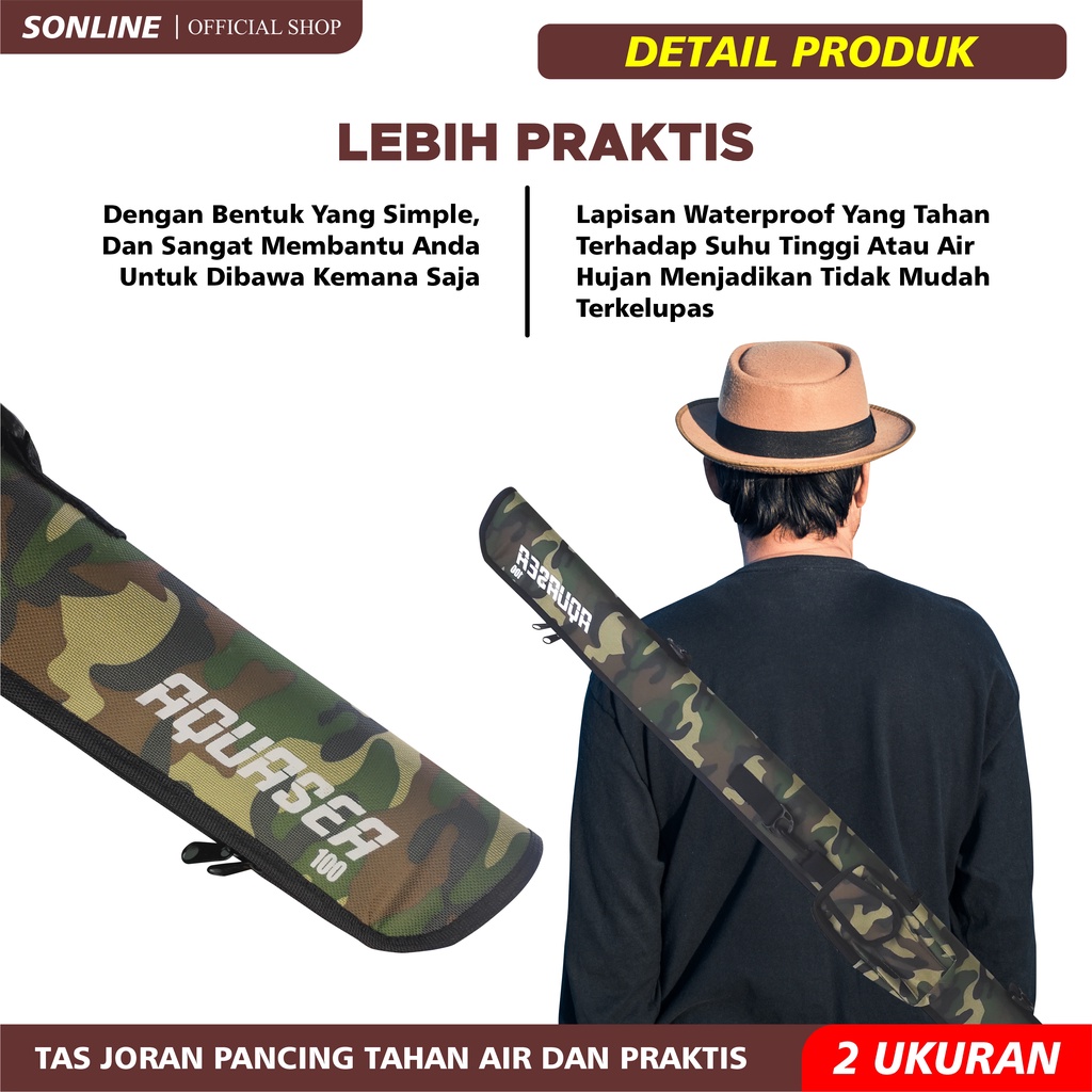 SONLINE -Tas Pancing Loreng Hijau Army Panjang 100cm &amp; 120cm Waterproof Berkualitas TASLORENG