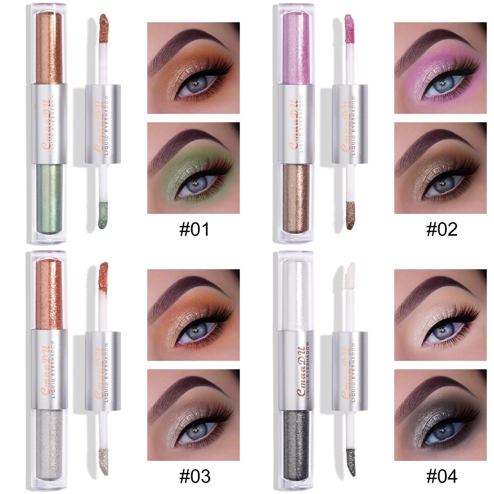 CMAADU Double Head 8 Colors Liquid Glitter Eyeshadow 4pcs/box Pearlescent Waterproof Lasting Shiny