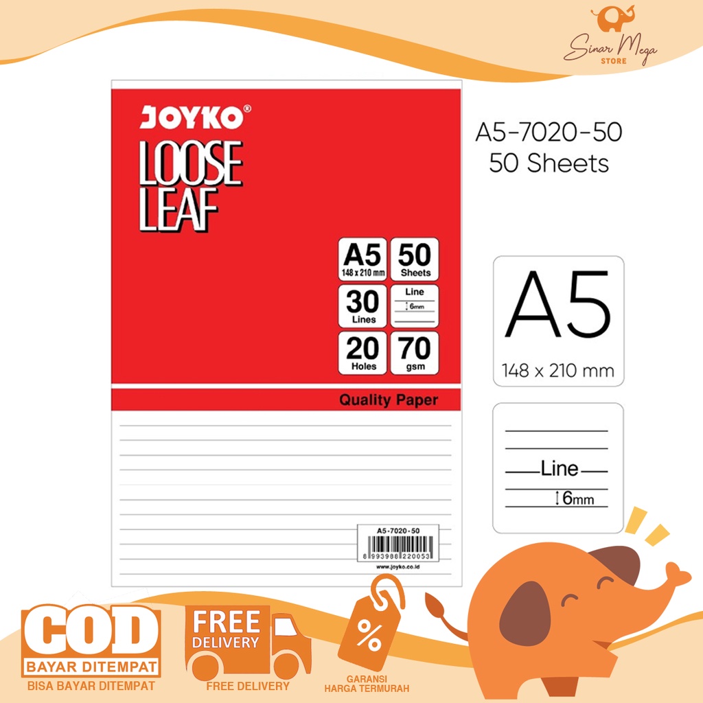 

Joyko Loose Leaf A5-7020 50 Sheet / Isi Kertas Binder File Joyko