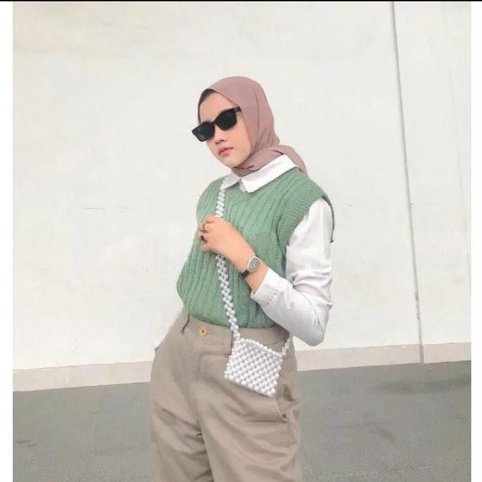 HOUSE OFF KNITT  Setelan Rompi Vest Cable Rajut dan Kemeja Putih Wanita Remaja dan Dewasa / Setelan 