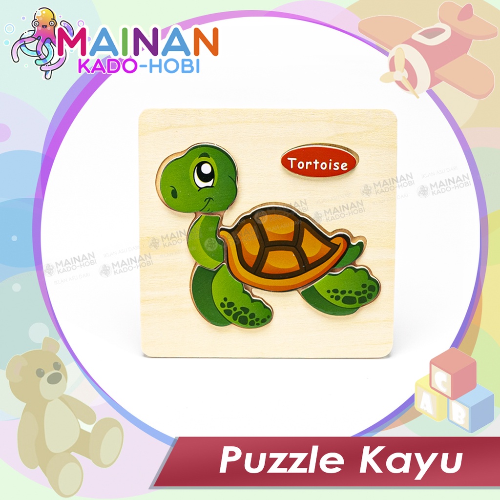 MAINAN PUZZLE KAYU ANAK TIMBUL 3D KARAKTER HEWAN LAUT SEA ANIMAL KURA-KURA