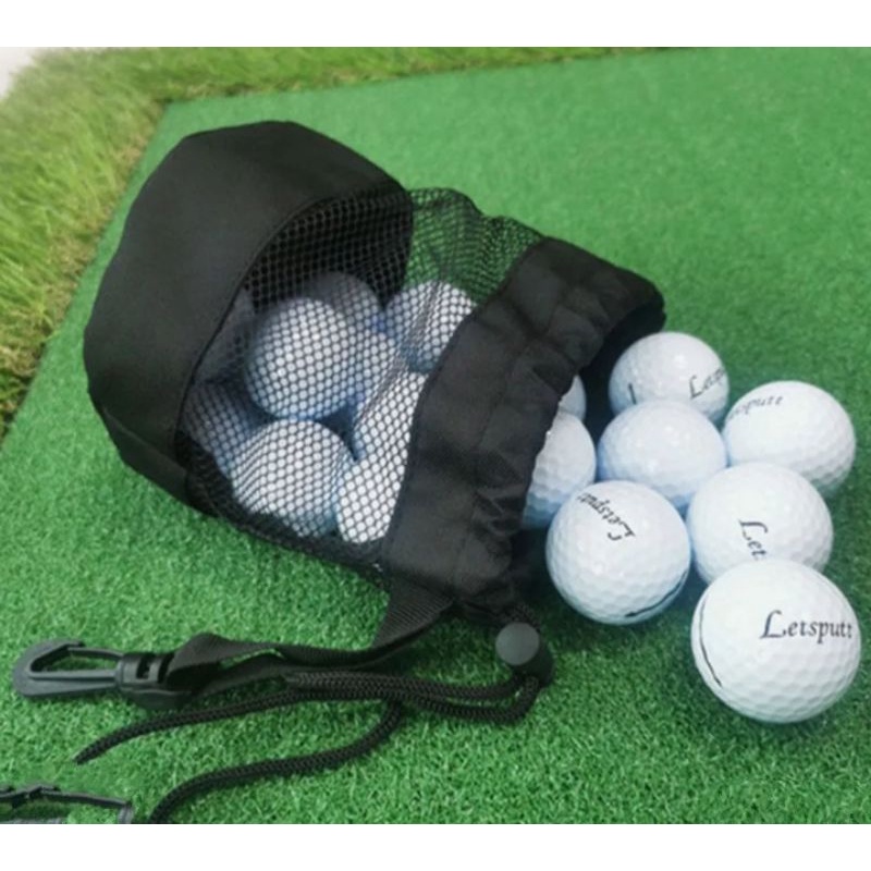 Tas Bola golf jaring nilon hitam khusus Tas penyimpanan Bola golf aksesoris golf saku korset bola golf.