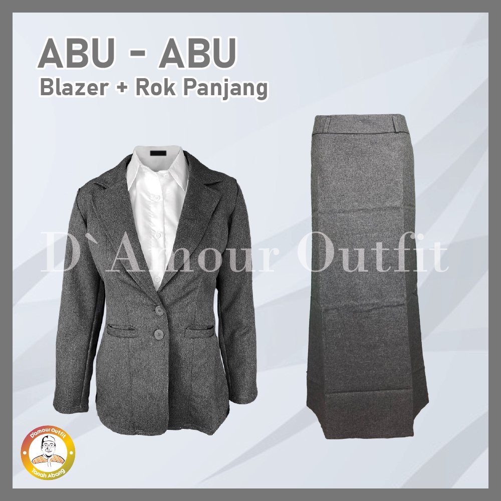 One Set Setelan Jas Blazer Rok Span Panjang Wanita Stelan Jas Kerja Kantor Cewe Polos Dewasa Anak Jaket Blezer Kancing Cewek Pakaian Formal Kantoran Dasar Hitam Abu Celana Pendek Line a Mini Rempel Jumbo Big Size Rompi Cardigan Kain Outer Perempuan Korea