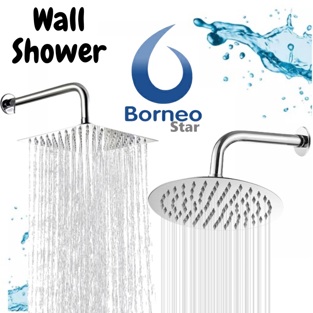 wall shower gantung sower tanam atas dinding kotak bulat 8 inchc wal shawer besar stainless