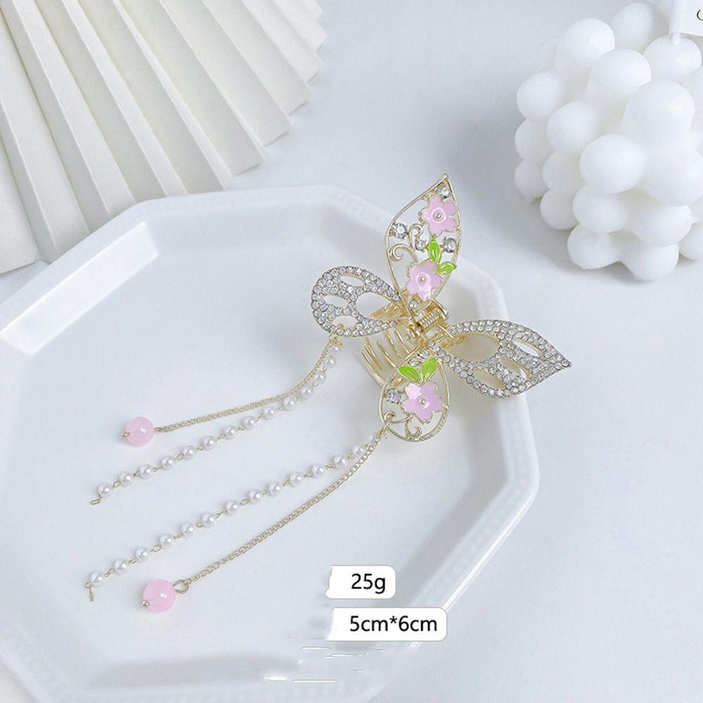 Agustina Butterfly Hair Claw Jepit Rambut Hair Clip Hiu Klip Mutiara Hiasan Kepala Berlian Ponytail Holder Untuk Wanita Gaya Korea Hair Stick