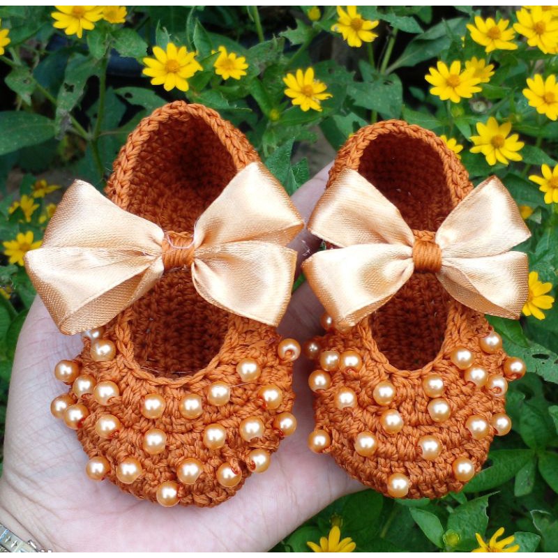 catalog 1 sepatu bayi perempuan rajut hias pita cantik lucu murah bisa custom