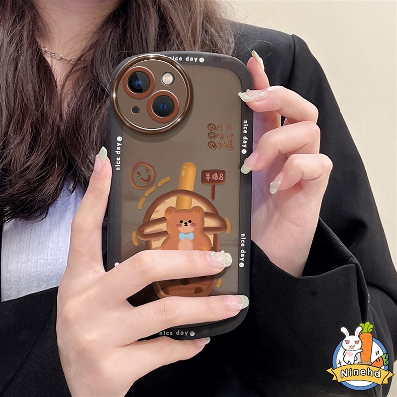 IPHONE Casing Kompatibel Untuk Iphone14 13 12 11 Pro Max Xr X Xs Max Iphone7 8 6 6s Plus Se2020 DIY Lucu Kartun Beruang Bingkai Melingkar Lensa Casing Ponsel Shockproof Soft Case Cover Pelindung