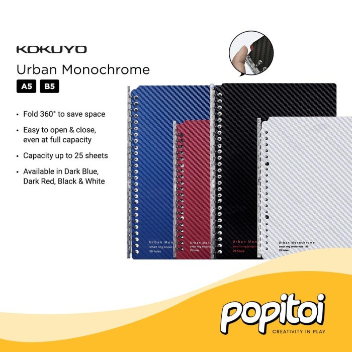 

KOKUYO URBAN MONOCHROME SMART RING LOOSE LEAF BINDER NOTEBOOK A5 B5