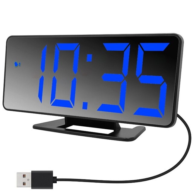 Sonifer Jam Meja Digital Mini VST-888 Mirror Led Weker Alarm Clock Biru