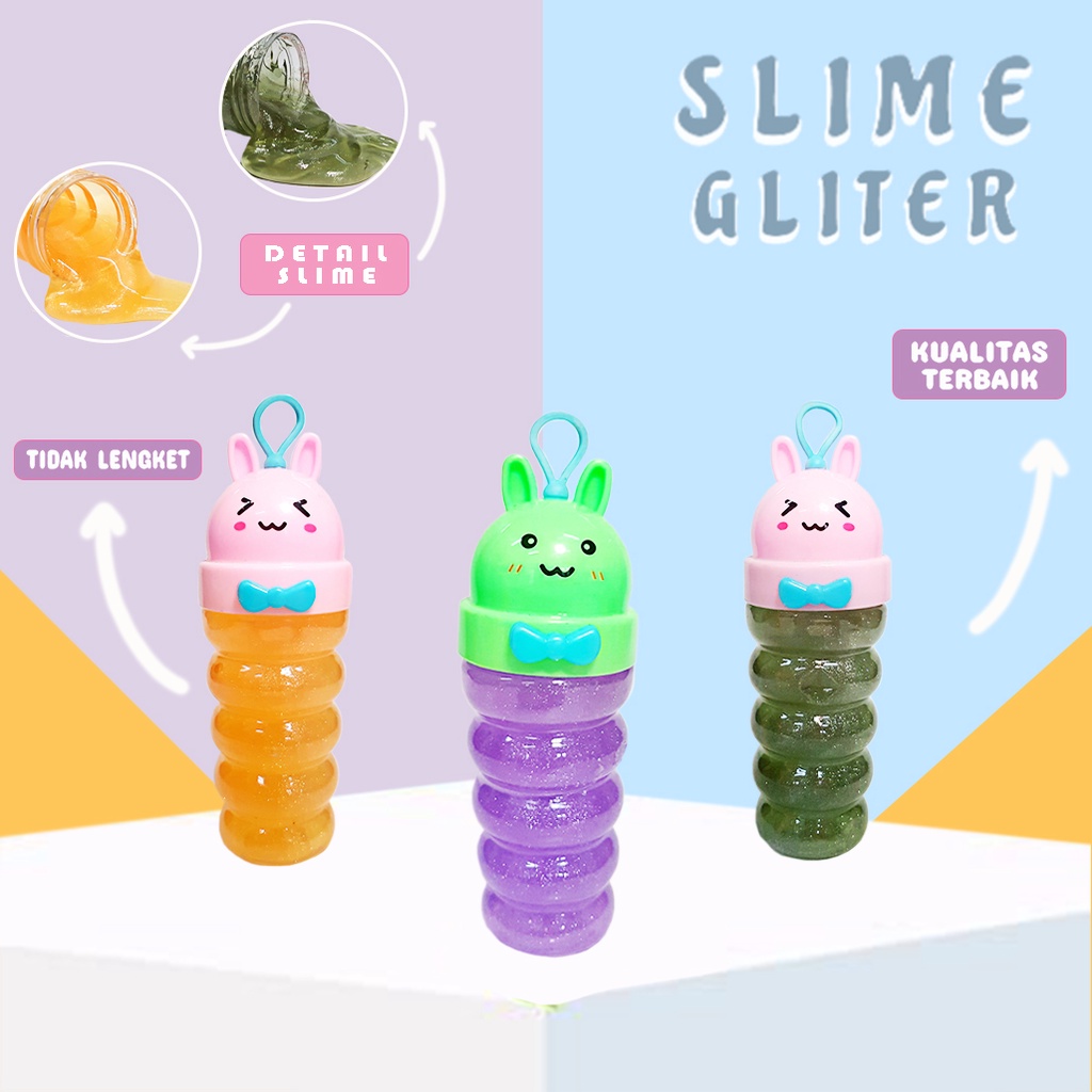 Mainan Anak Slime Gliter Tutup Karakter/Clear Slime Gliter Botol