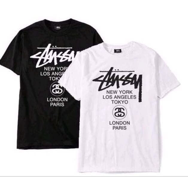 kaos / t-shirt stussy tee world tour black white