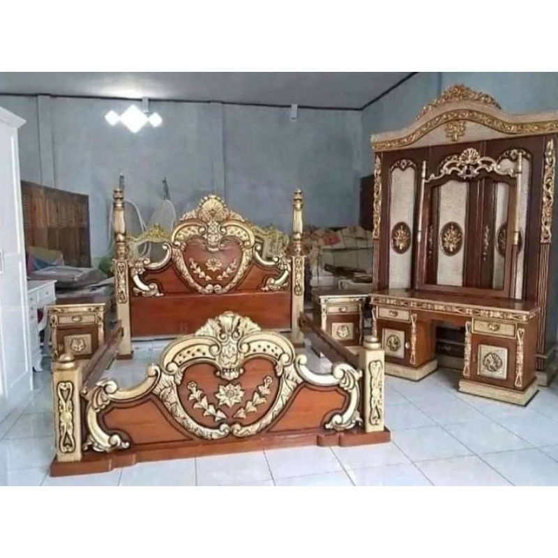 set kamar tidur kerajinan kayu jati asli pengrajin jepara