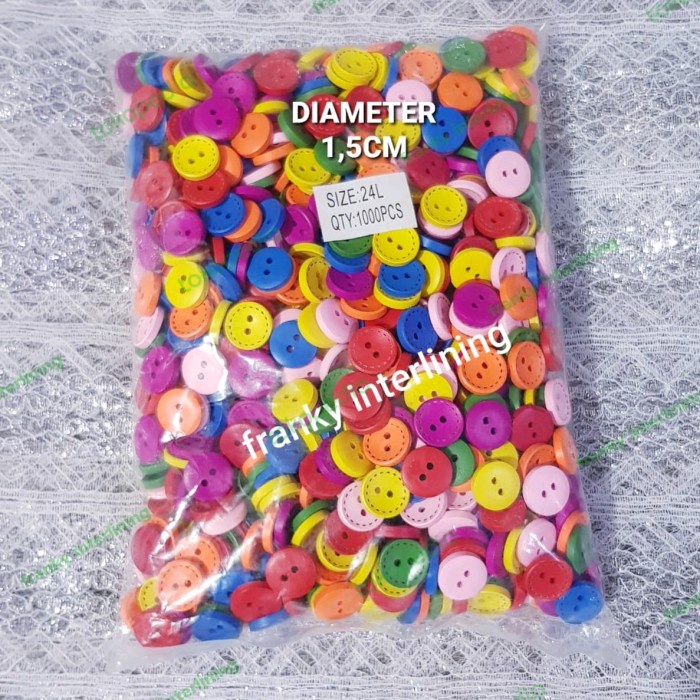 Kancing Kancing Kayu Warna Warni Lebar 1,5Cm/24L Bungkus Besar Isi 1000Pcs