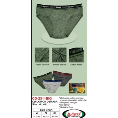 termurah..3 pcs CD Pria Jumbo Agree 4L 5L 6L Celana Dalam Pria Super Jumbo