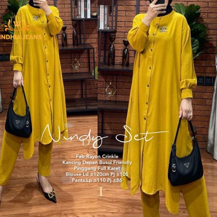 Terbaru Nindy One Set Setelan Wanita Jumbo Big Size Bahan Rayon Cringkle Premium