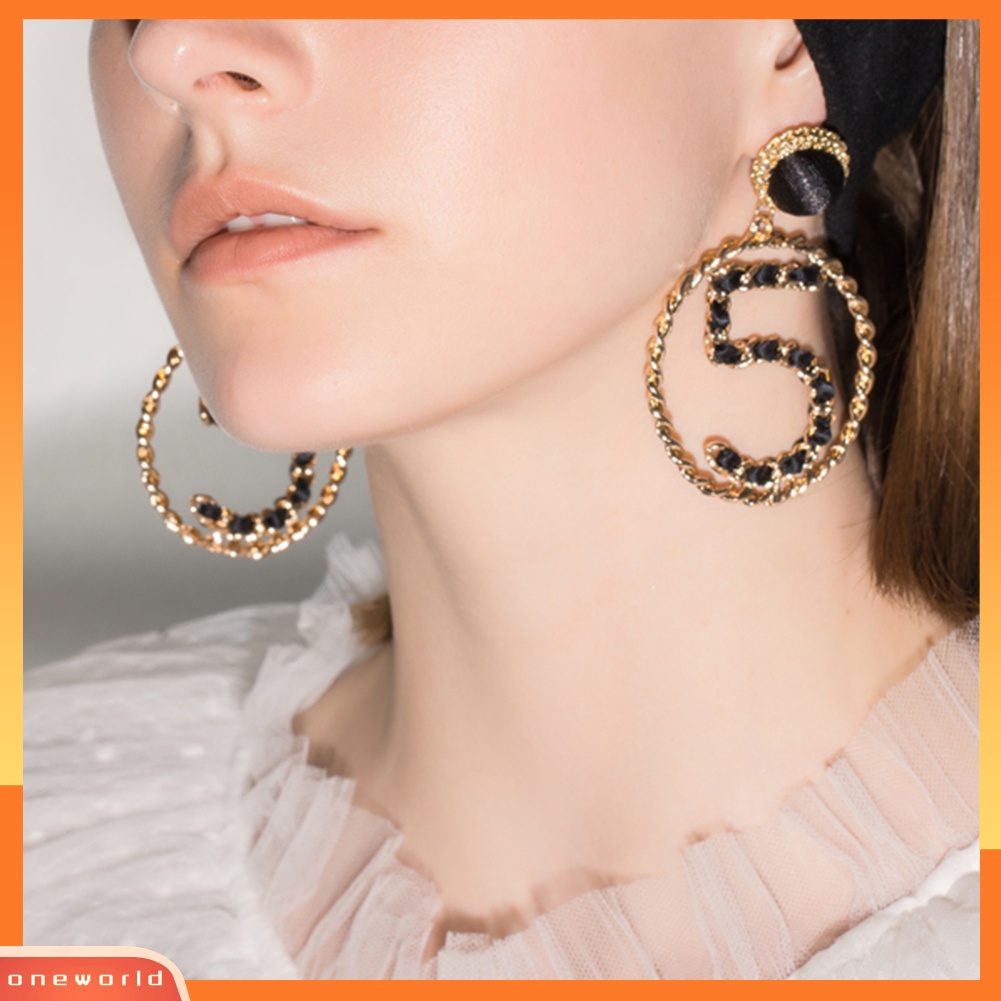 [WONE] Fashion Wanita Nomor5 Pita Mutiara Imitasi Lingkaran Besar Statement Stud Earrings
