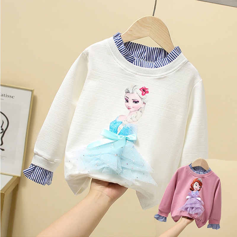 Gadis beku Lengan Panjang Top Kid Casual 3d Princess Fashion Blouses untuk 1-8 tahun