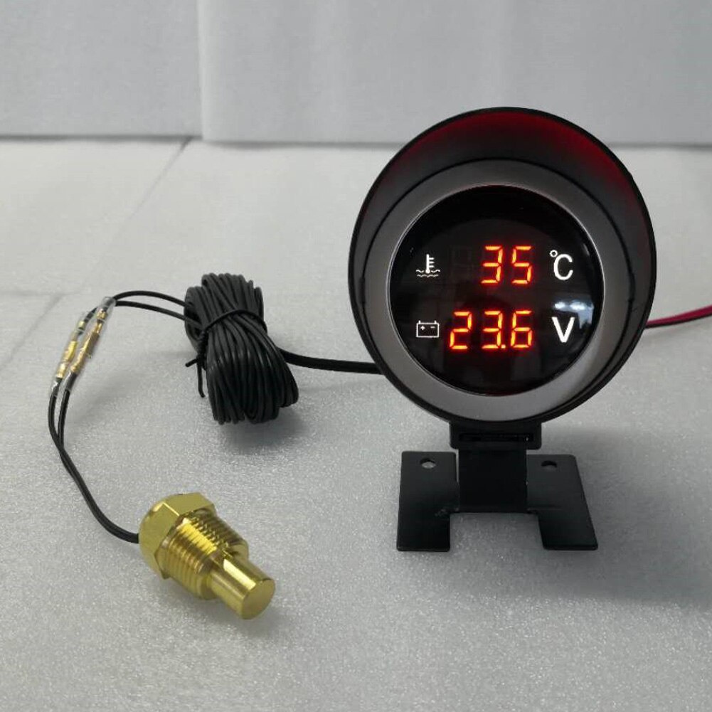 2 In 1 Sensor Suhu Air Digital Led Bentuk Bulat 2 In 1 Tegangan Volt Meter 12.0v 24v Untuk Mobil Truk