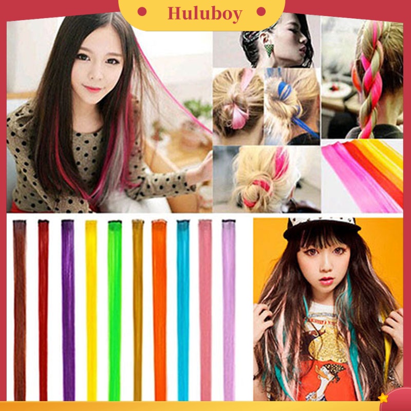 Rambut Extensions Sintetis Model Panjang Lurus Warna-Warni Untuk Wanita