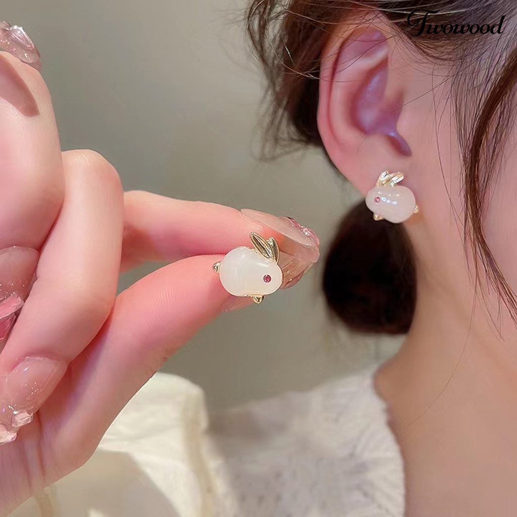 Twowood 1pasang Anting Tusuk Wanita Realistis Tidak Alergi Faux Pearl Bunny Drop Earrings Untuk Pacaran