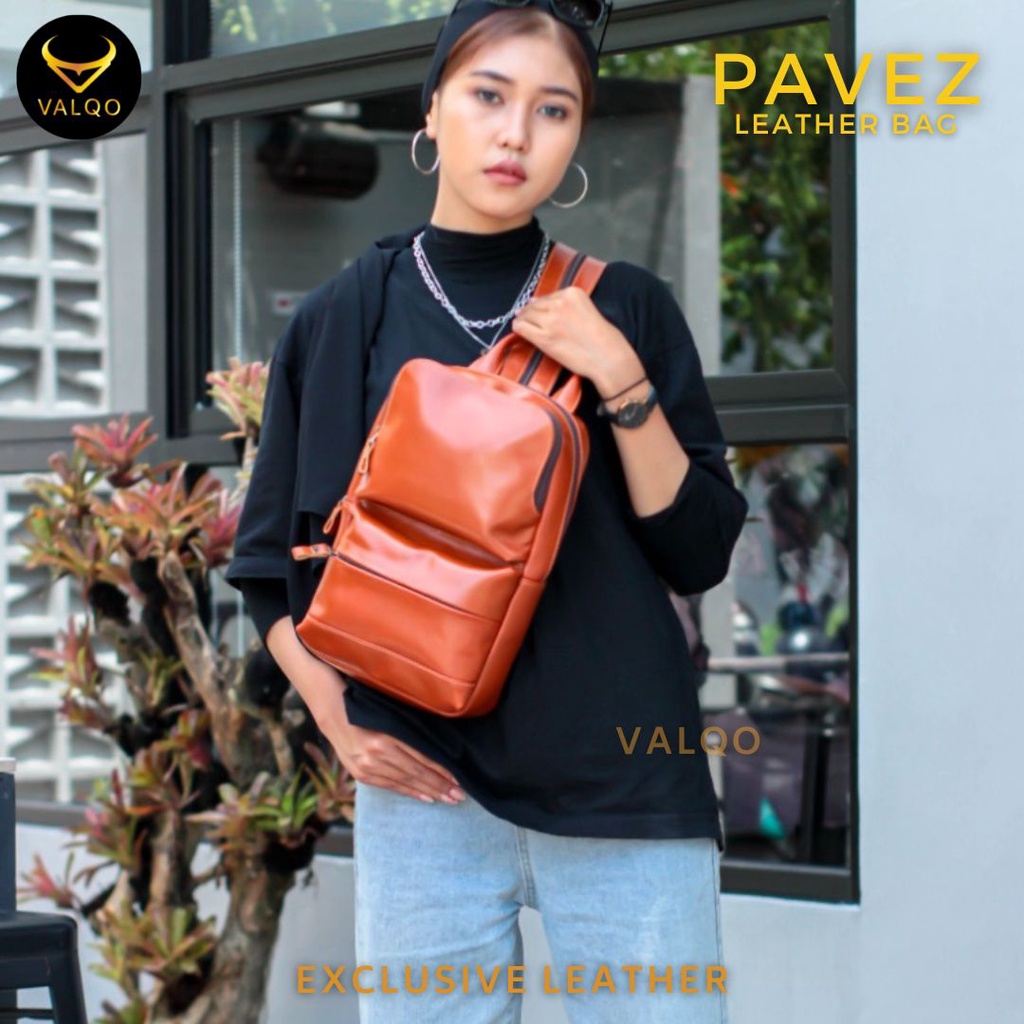 [VALQO] Tas PAVEZ Kulit Sapi Punggung dan Selempang Backpack Ransel Rangsel Sling bag Pria Wanita Cowok Cewek