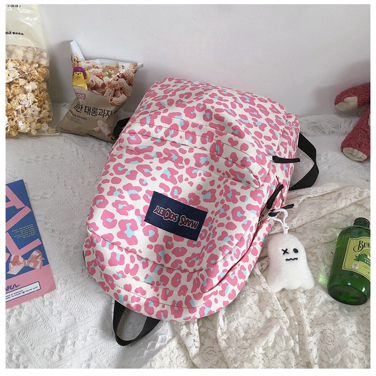 Mores Bag Tas ransel Nilon wanita Korean Nylon Print Leopard Laptop backpack Import Animal Print