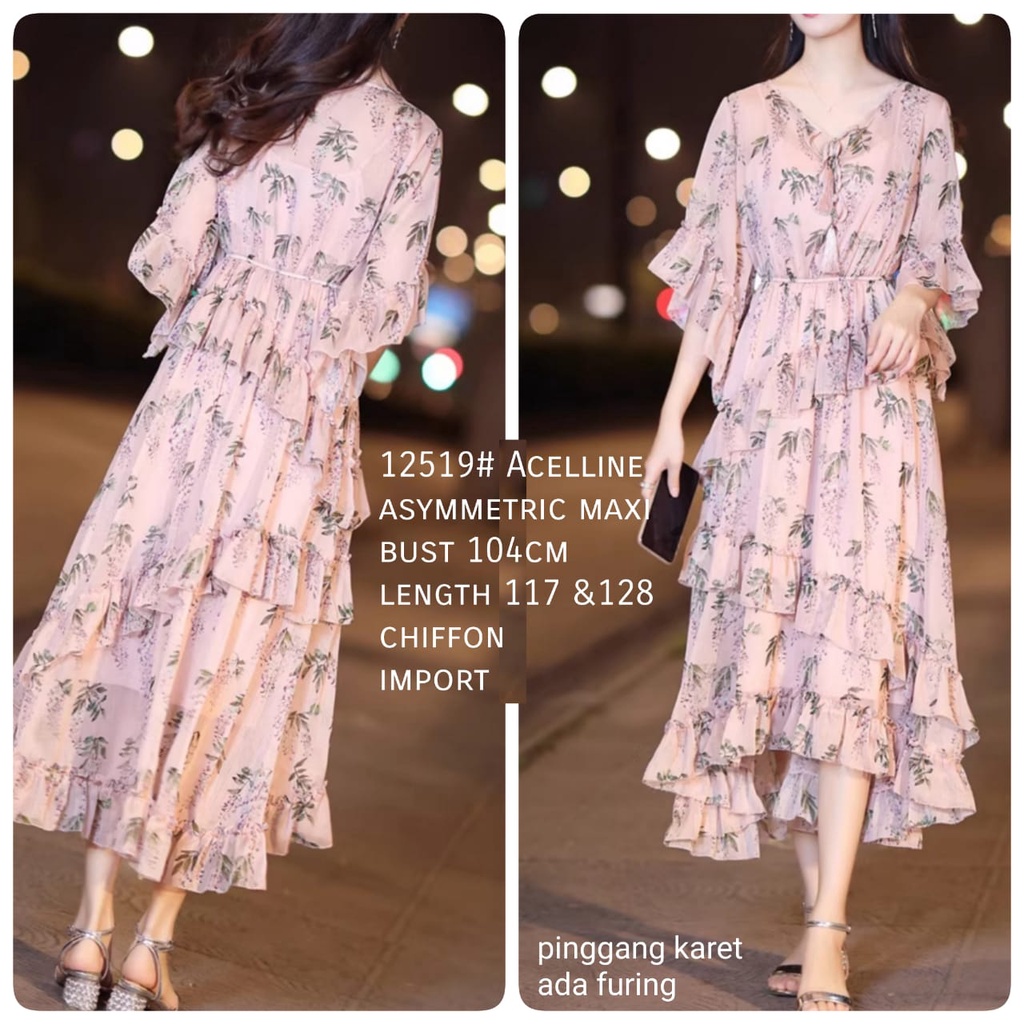 GROSIR FASHION 12519# acelline asymmetric maxi FASHION WANITA three m threem 3m 3ms TM