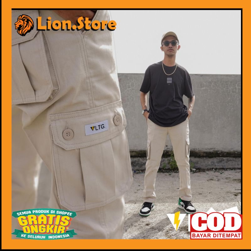 CELANA CARGO KEKINIAN TERBARU POPULER /Celana Cargo Panjang VLTG.industry Warna Cream Kualitas Bahan