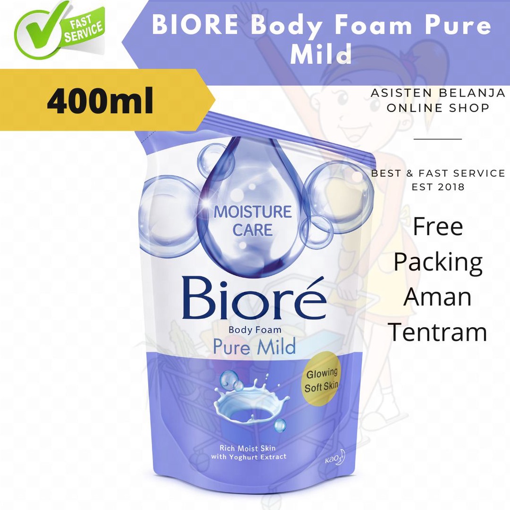 BIORE Body Foam Pure Mild Moisture Care Biru 400ml 400 ml Liquid Body Wash Sabun Mandi Cair