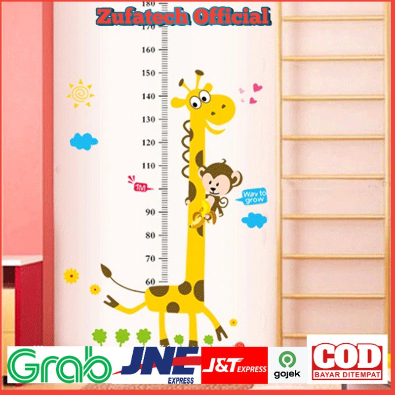 NieNie Sticker Wallpaper Dinding Cartoon Giraffe Ruler 50x70cm - CZ64