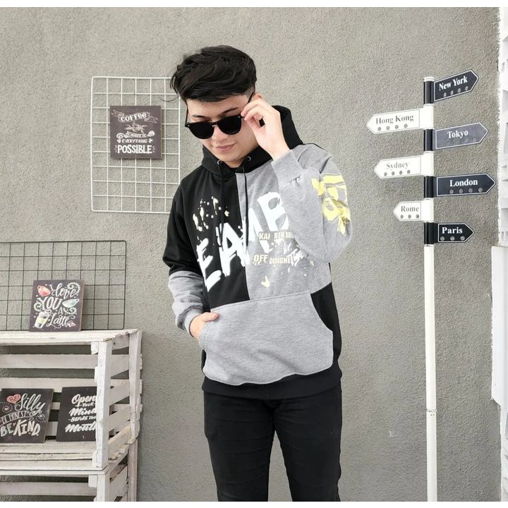 Switer Sweater OFF DESAIN Hoodie Jacket Kasual Desain Mix Warna Gaya Santai Outfit Ala Korean